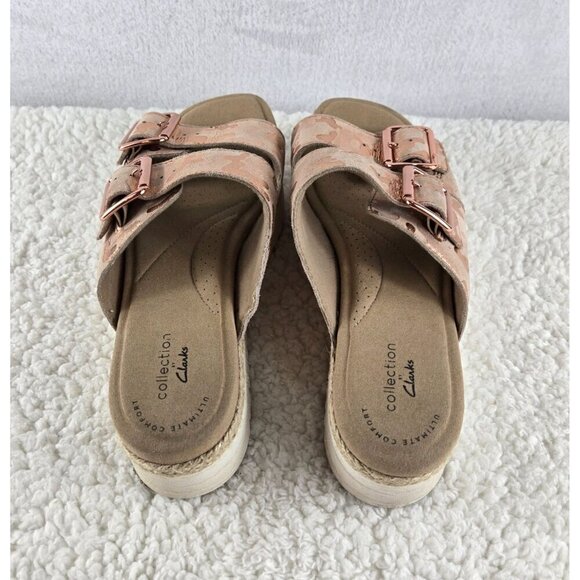 Clarks Ultimate Comfort Slide Sandal Platform Pink Gold Camouflage Leather Upper - Picture 10 of 16
